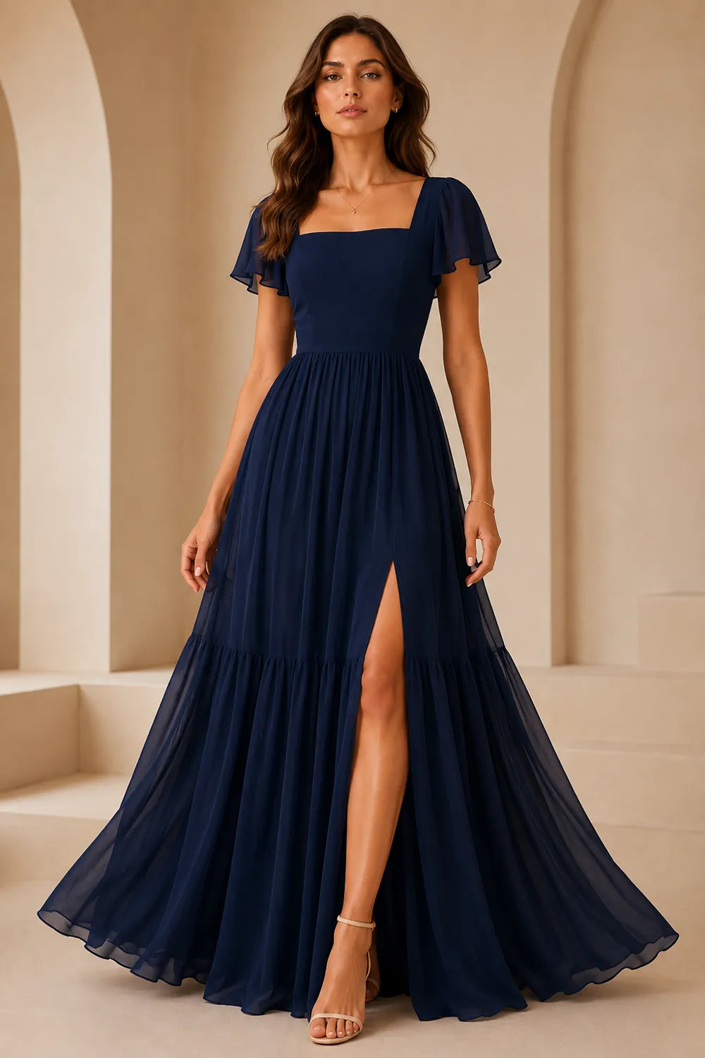 Elowen Flutter Sleeve Chiffon Maxi Dress
