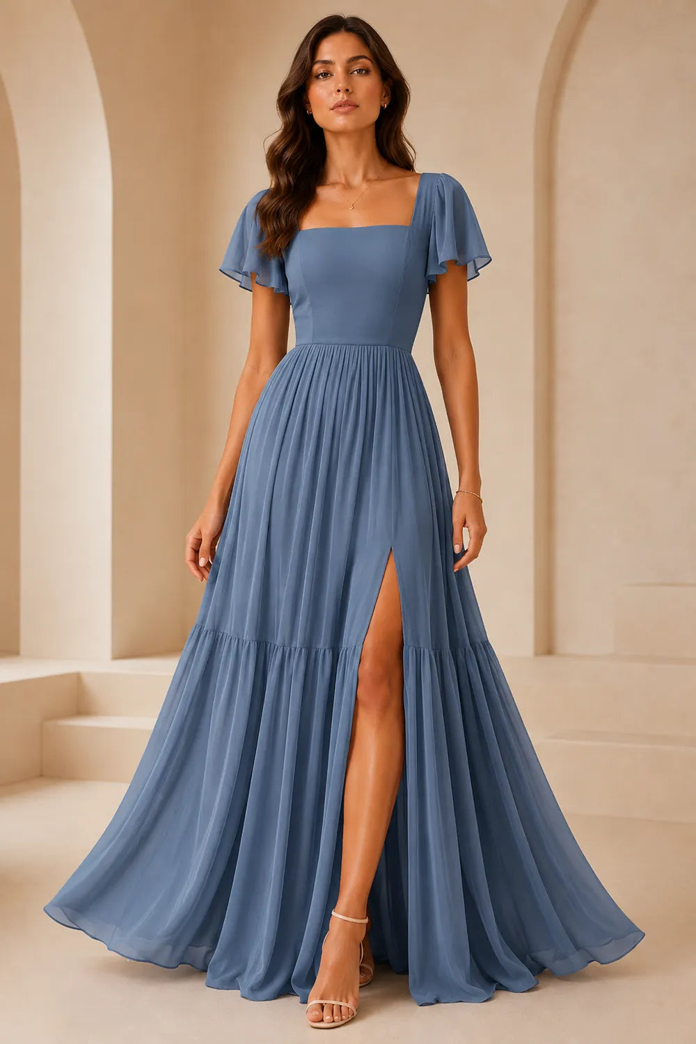 Elowen Flutter Sleeve Chiffon Maxi Dress