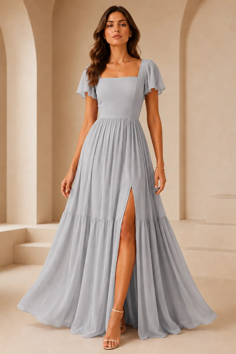 Elowen Flutter Sleeve Chiffon Maxi Dress