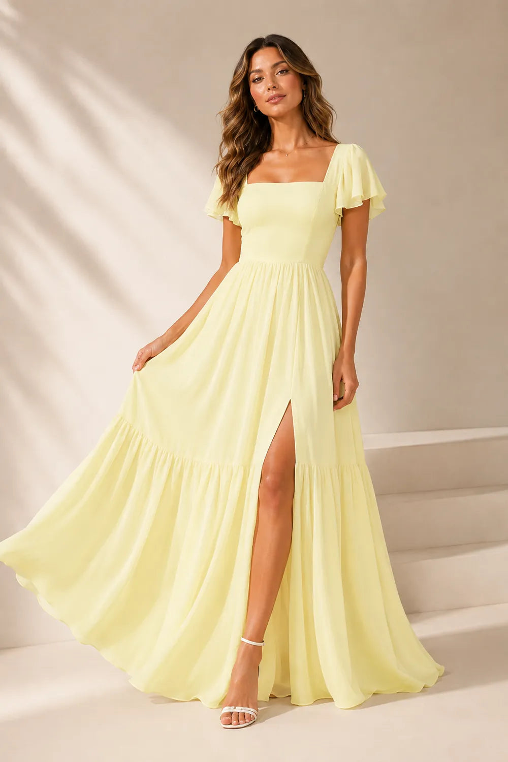 Elowen Flutter Sleeve Chiffon Maxi Dress