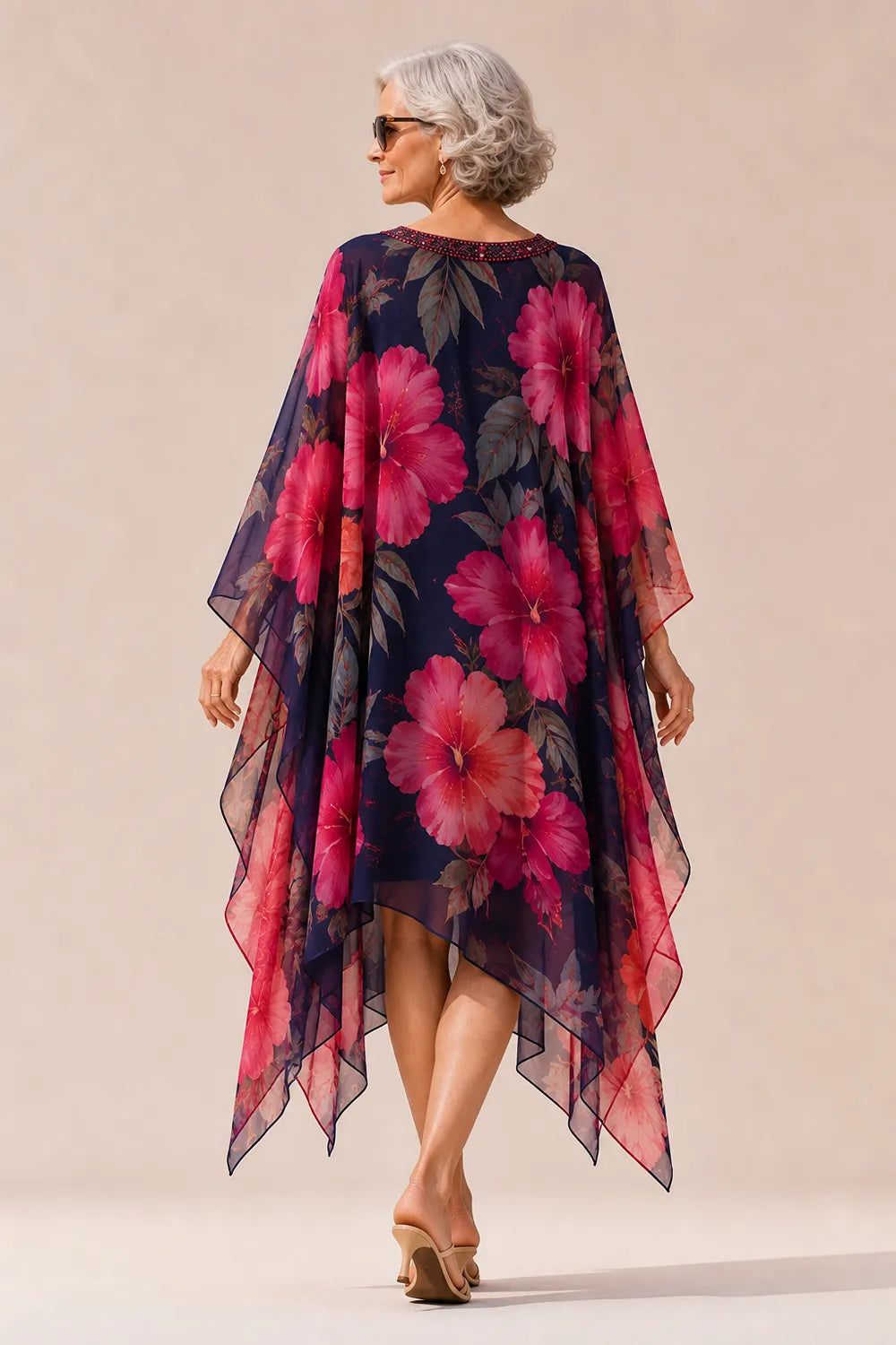 Embellished Keyhole Floral Handkerchief Dress