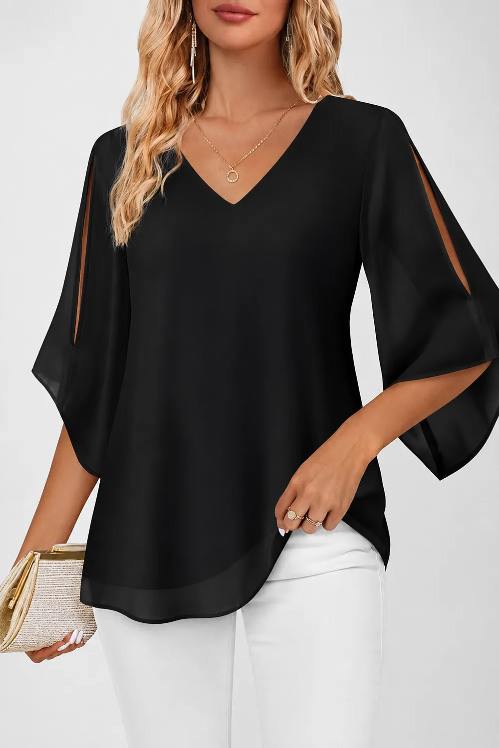Graceful V Neck Evening Blouse