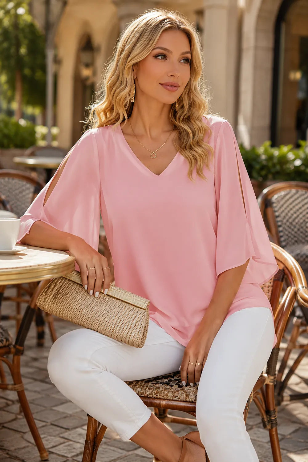 Graceful V Neck Evening Blouse
