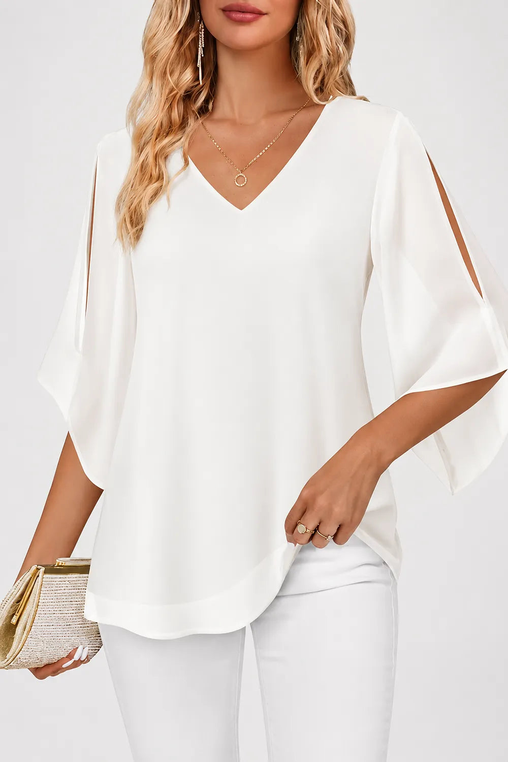 Graceful V Neck Evening Blouse