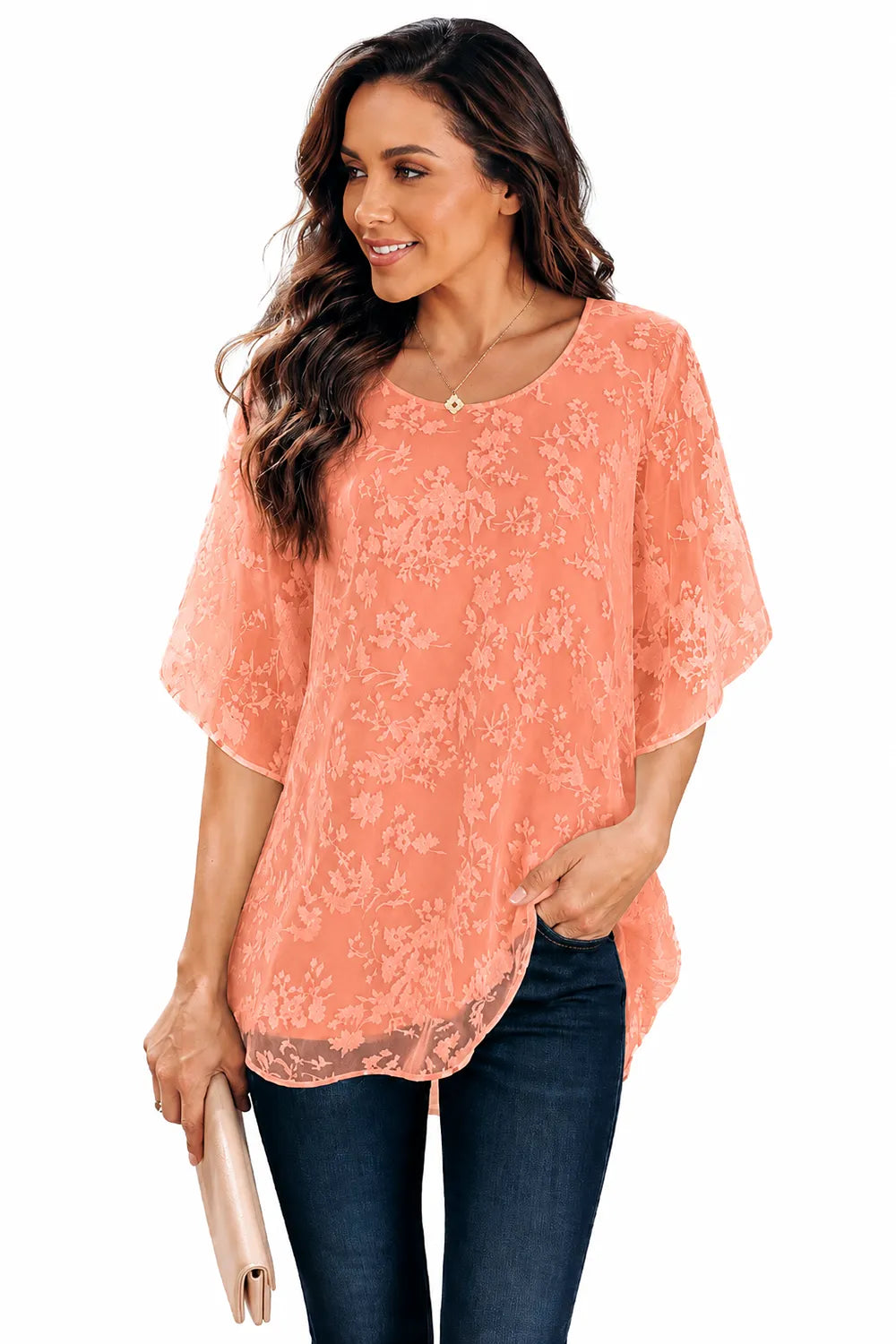 Floral Lace Overlay Formal Blouse