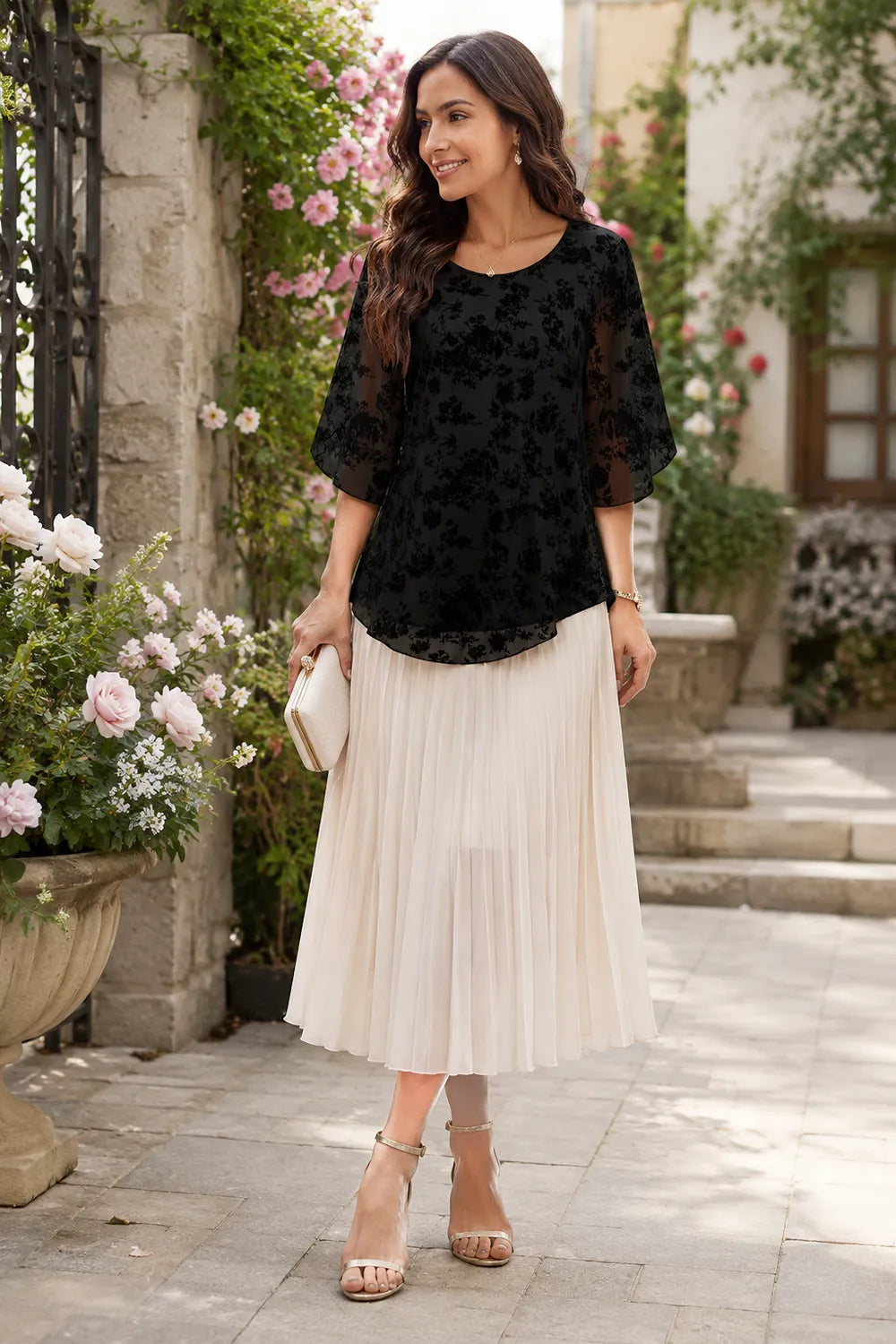 Floral Lace Overlay Formal Blouse