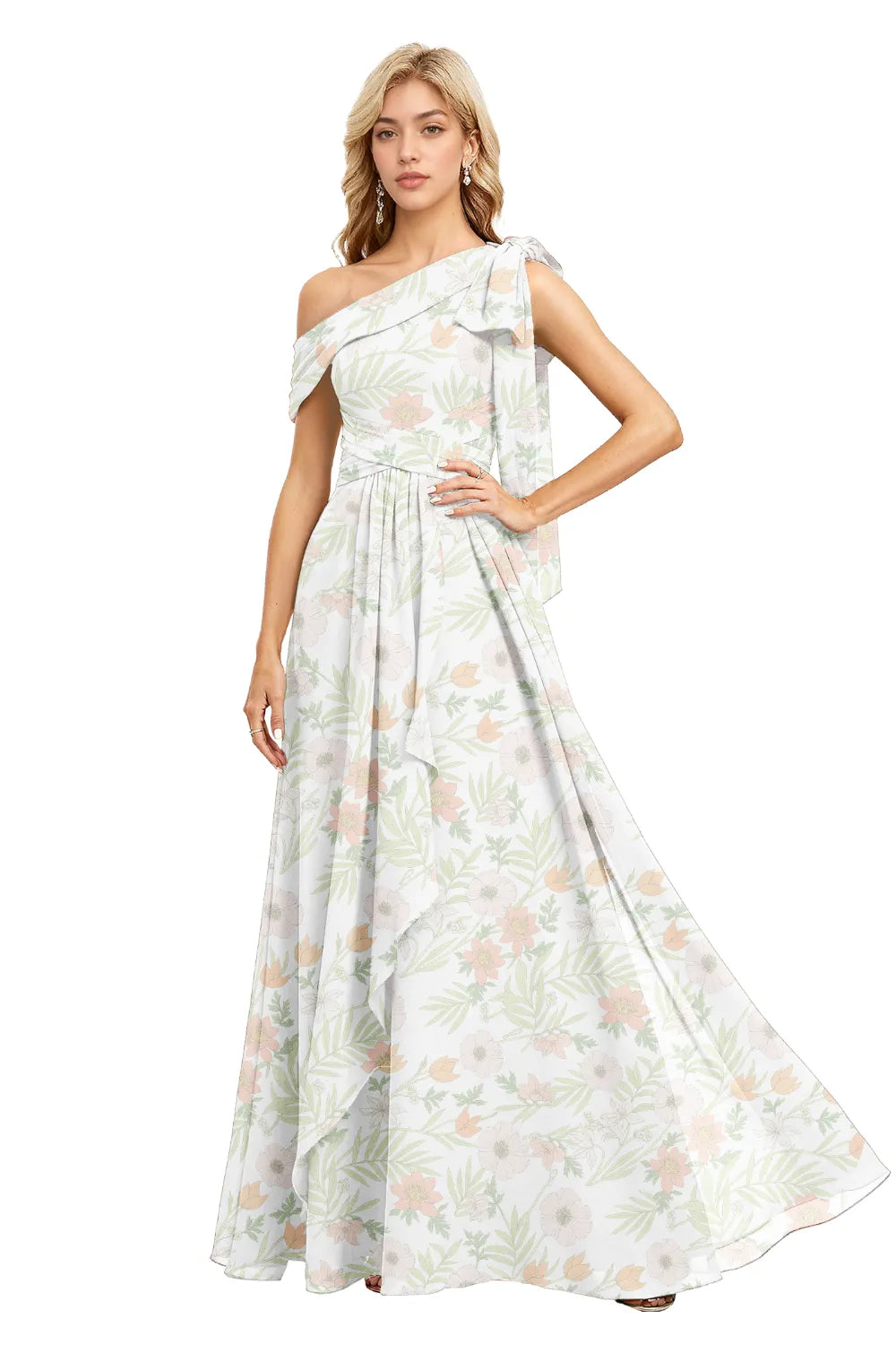 Romantic A-Line One-Shoulder Wedding Guest Gown