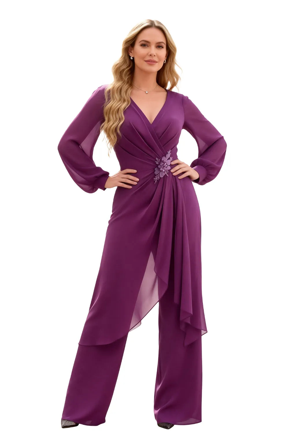 Chic V-Neck Evening Jumpsuit with Flowing Overlay