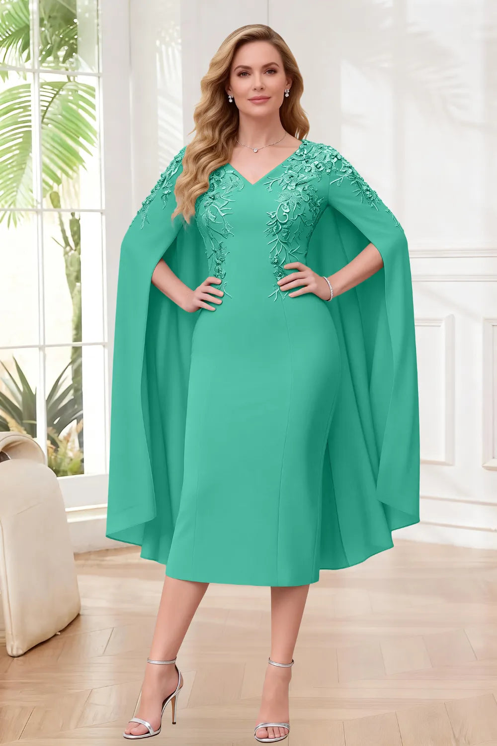 Sophisticated Cape Sleeve Occasion Dress