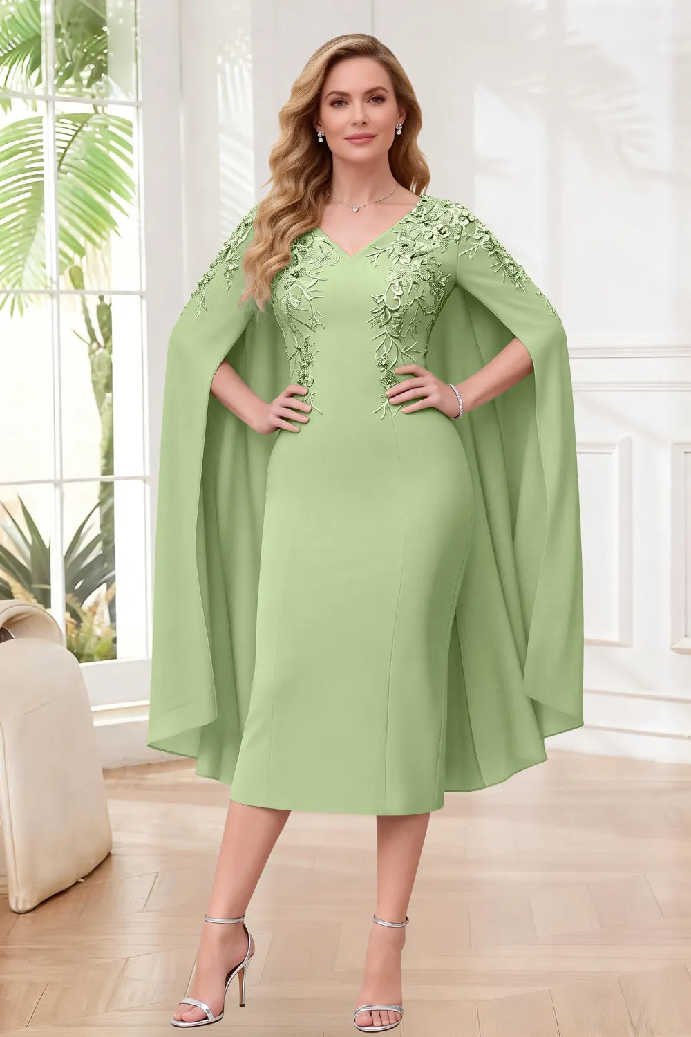 Sophisticated Cape Sleeve Occasion Dress
