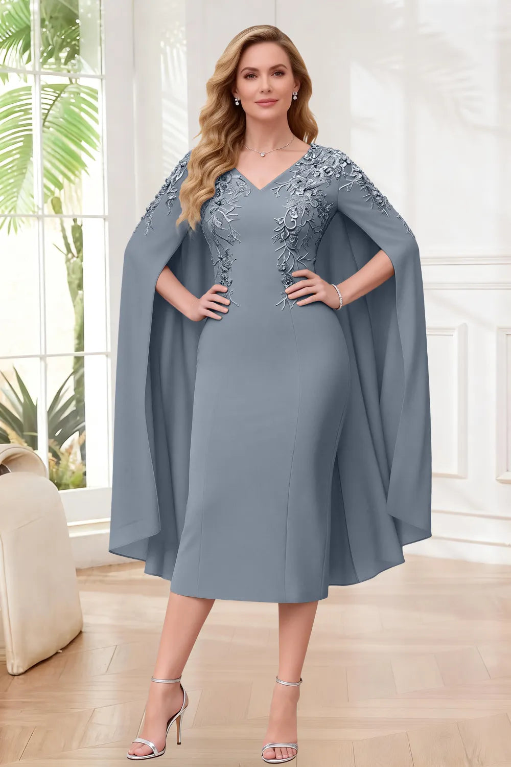 Sophisticated Cape Sleeve Occasion Dress