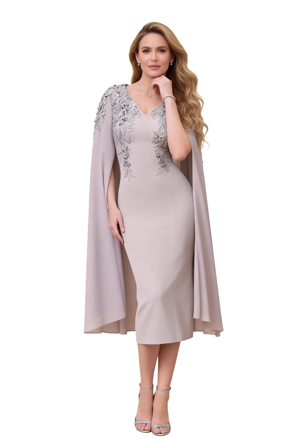 Sophisticated Cape Sleeve Occasion Dress