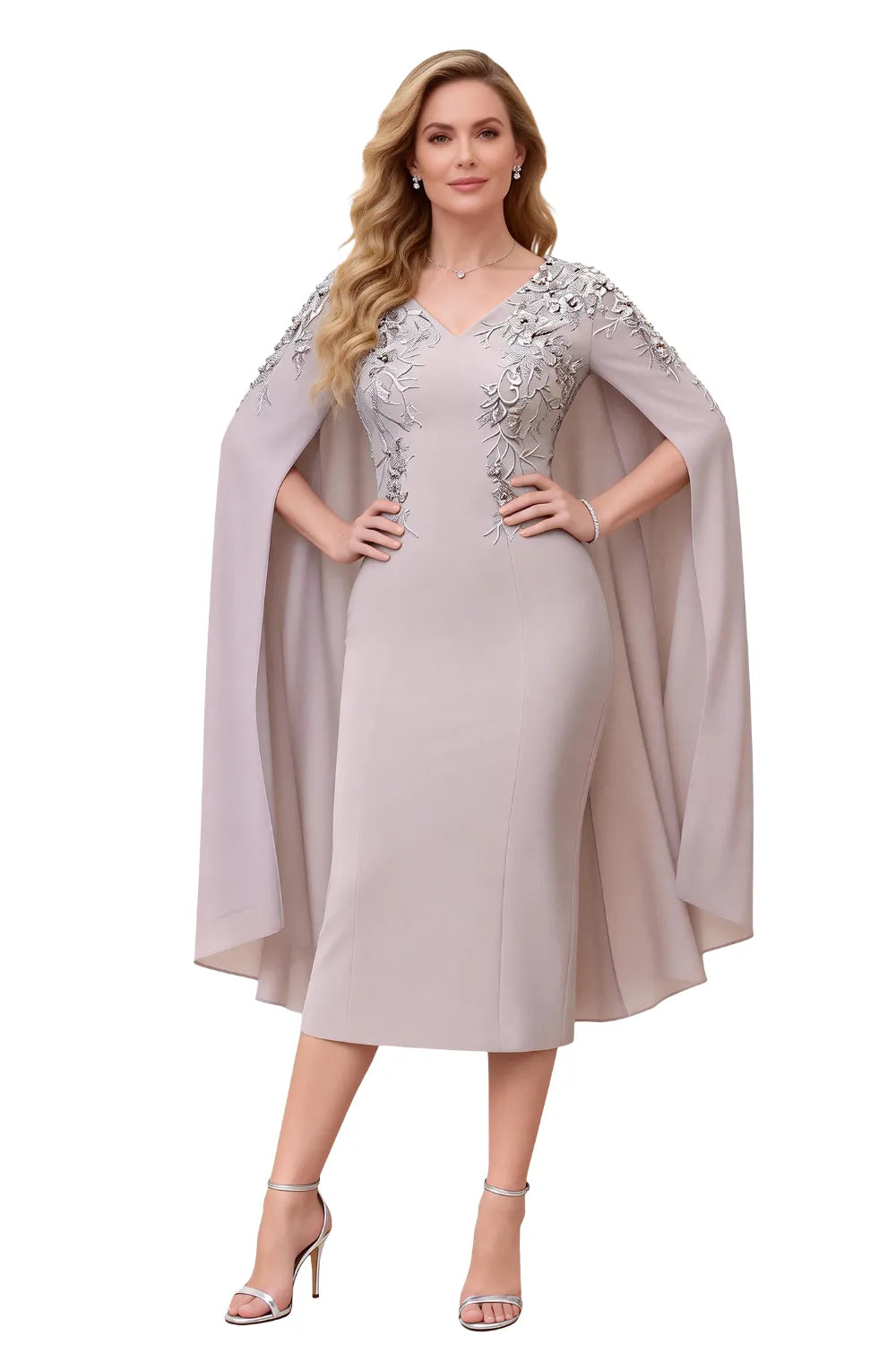 Sophisticated Cape Sleeve Occasion Dress
