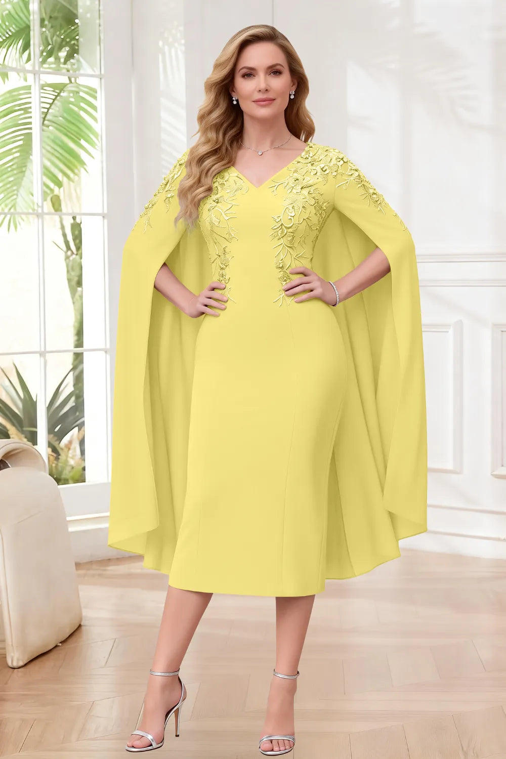 Sophisticated Cape Sleeve Occasion Dress