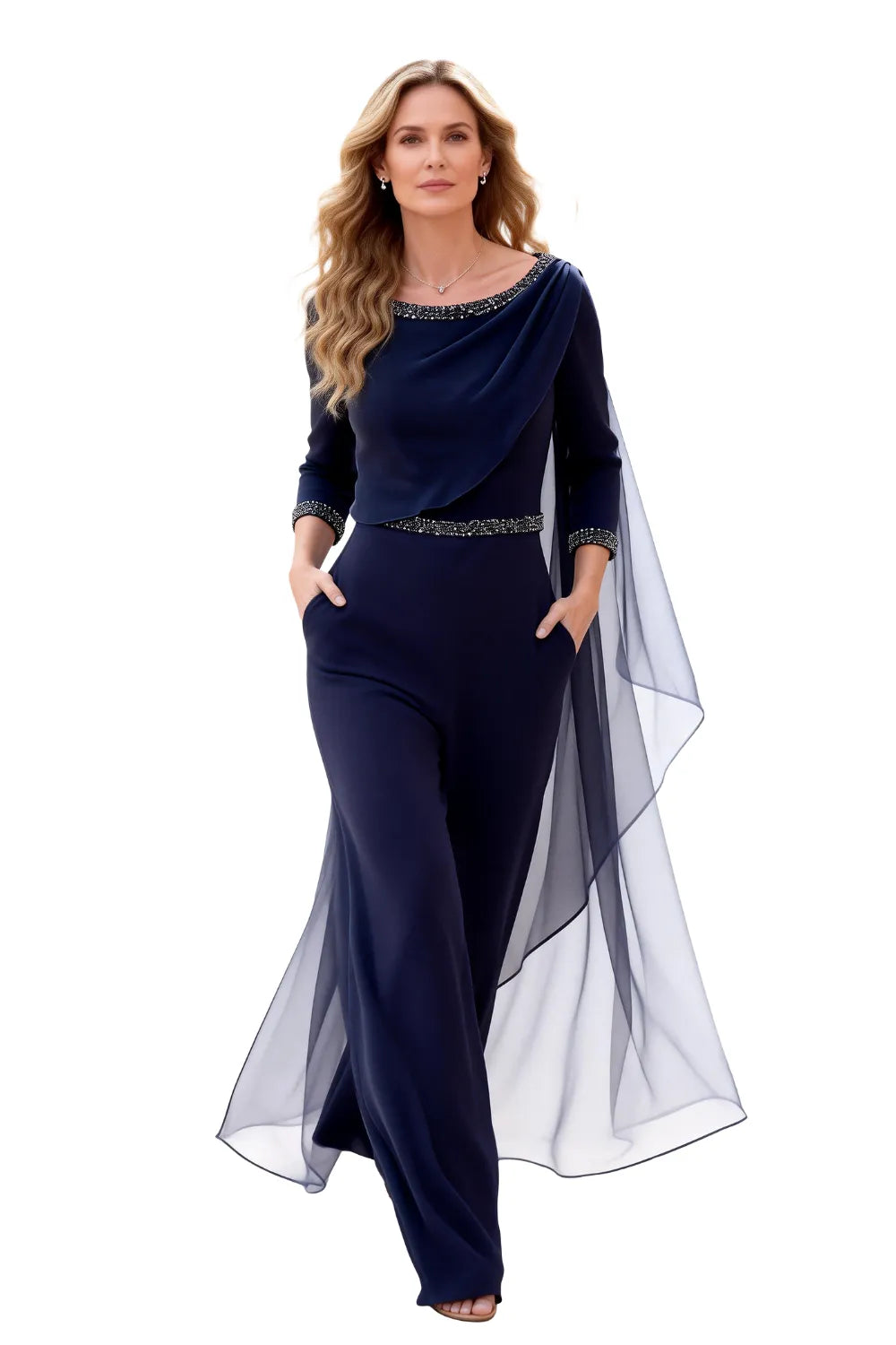 Chiffon Overlay Wide Leg Jumpsuit