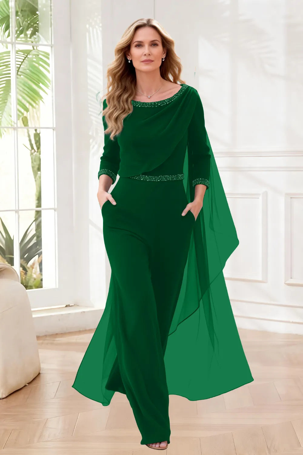 Chiffon Overlay Wide Leg Jumpsuit