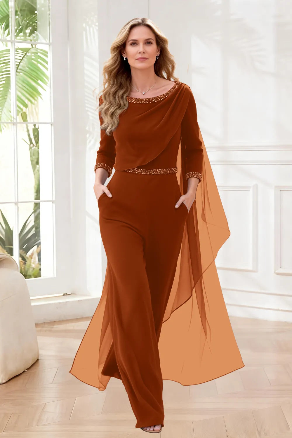 Chiffon Overlay Wide Leg Jumpsuit