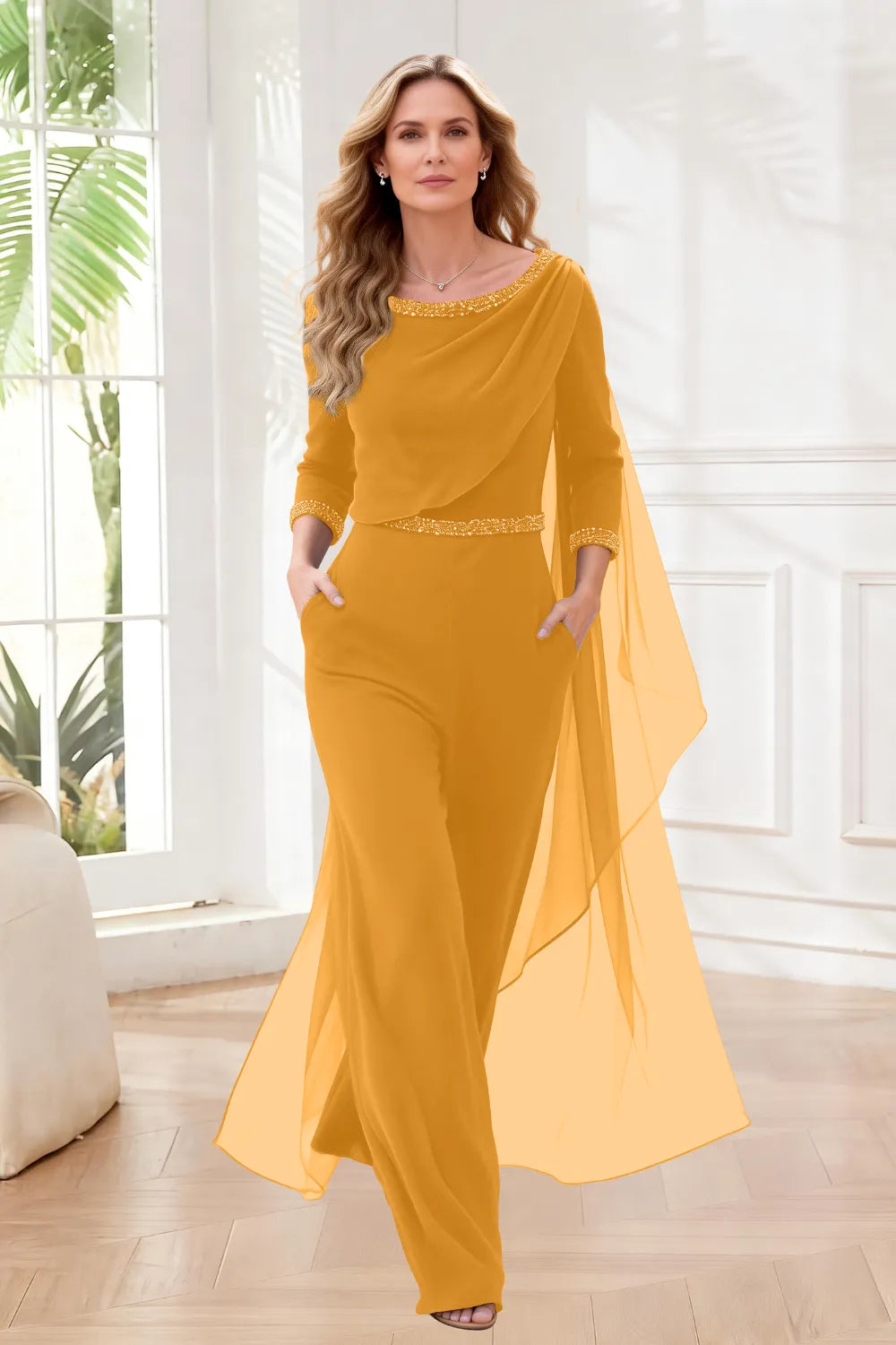 Chiffon Overlay Wide Leg Jumpsuit