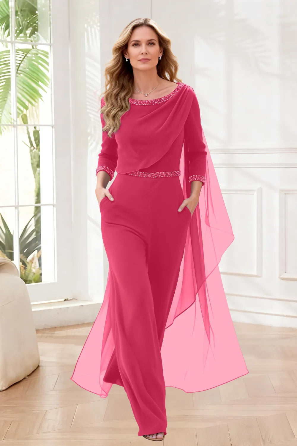 Chiffon Overlay Wide Leg Jumpsuit
