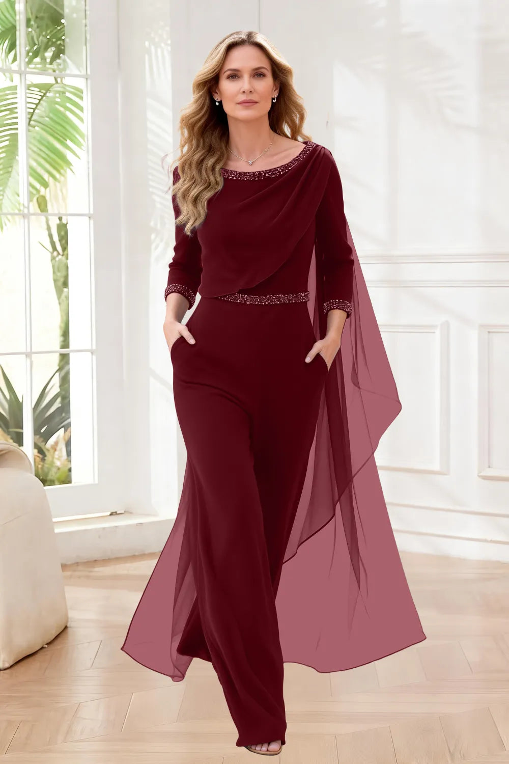 Chiffon Overlay Wide Leg Jumpsuit