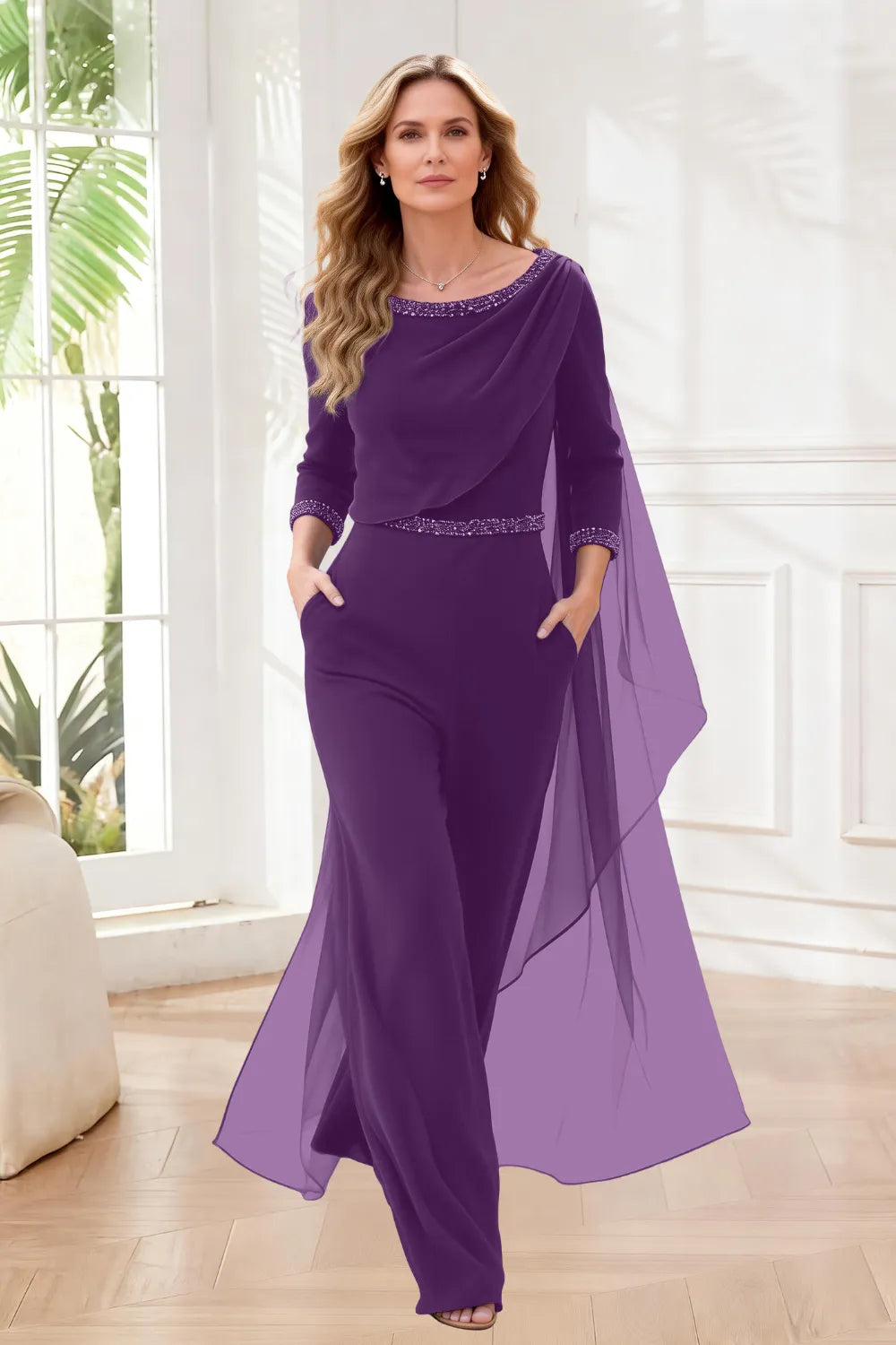 Chiffon Overlay Wide Leg Jumpsuit