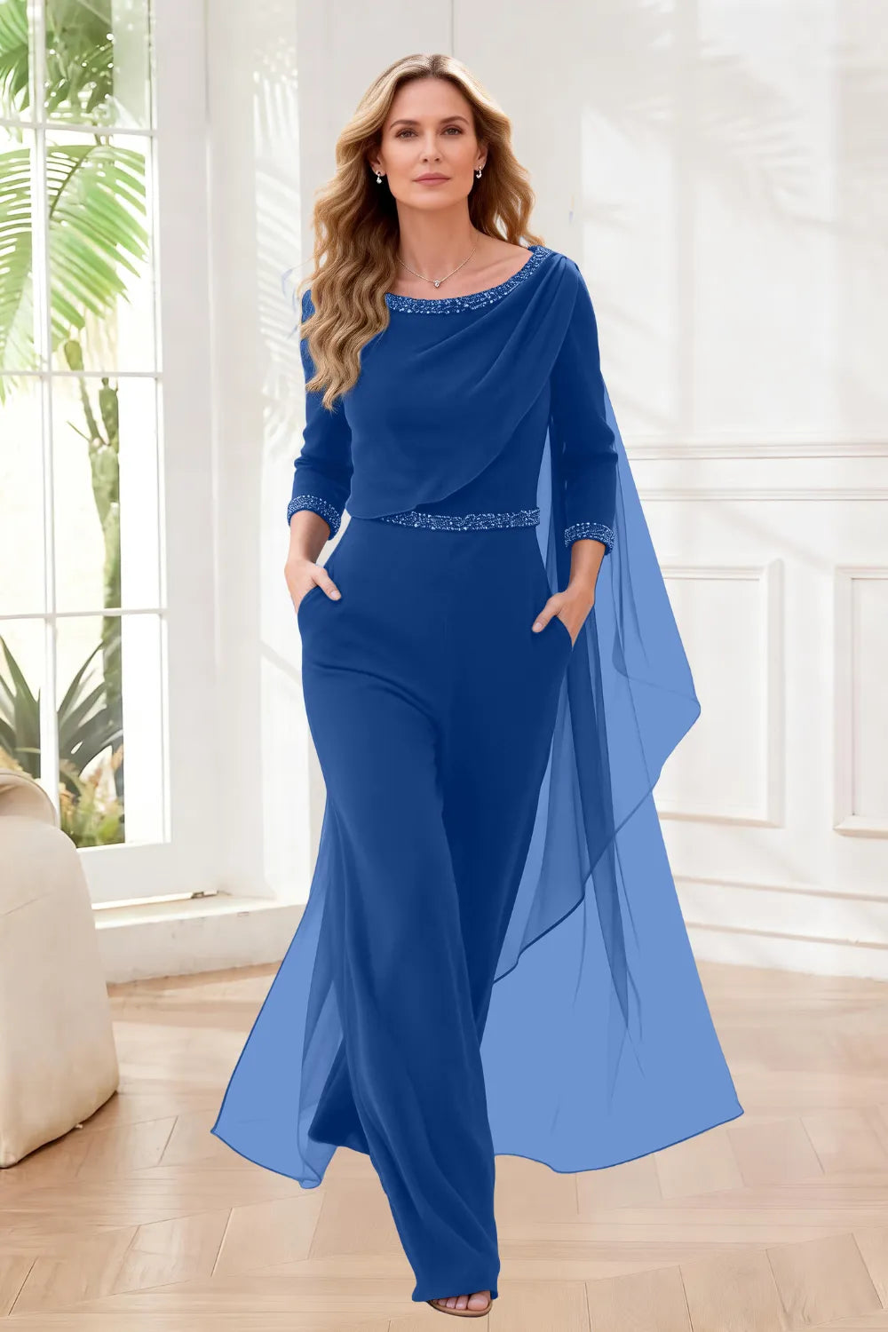 Chiffon Overlay Wide Leg Jumpsuit