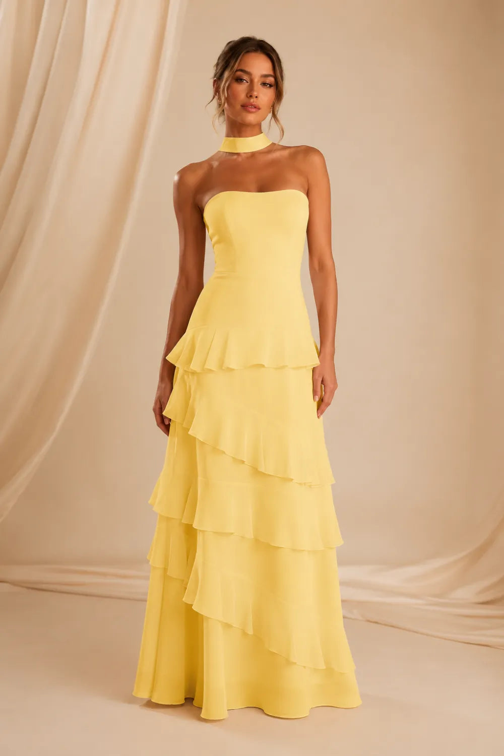 Halter Formal Dress with Ruffle Tiered Skirt