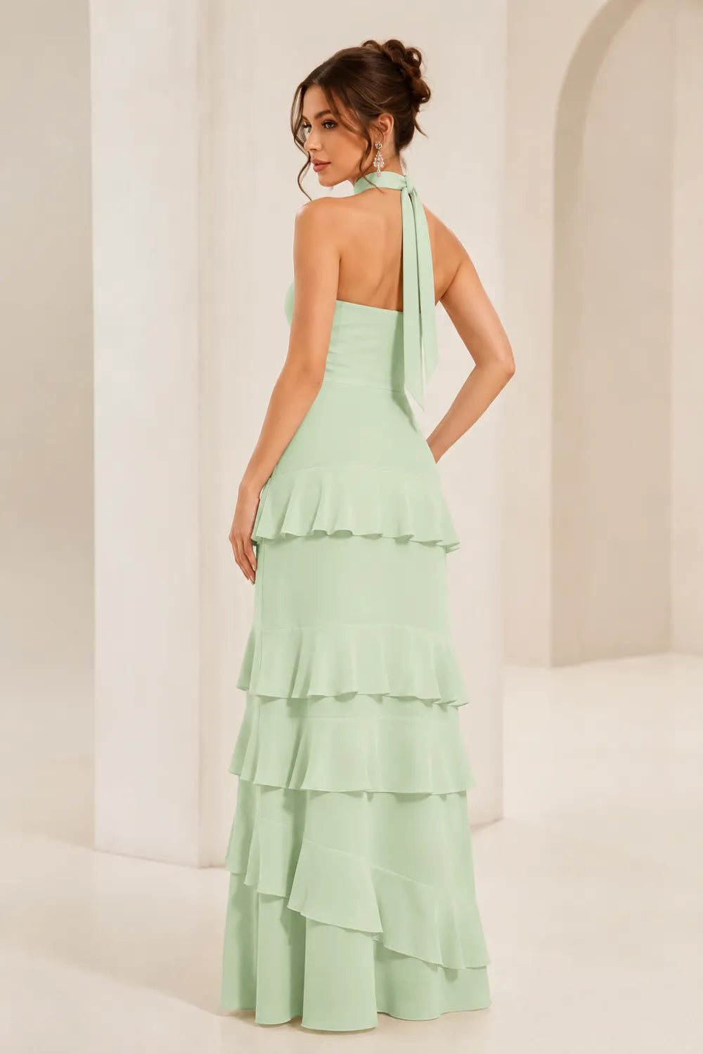 Halter Formal Dress with Ruffle Tiered Skirt