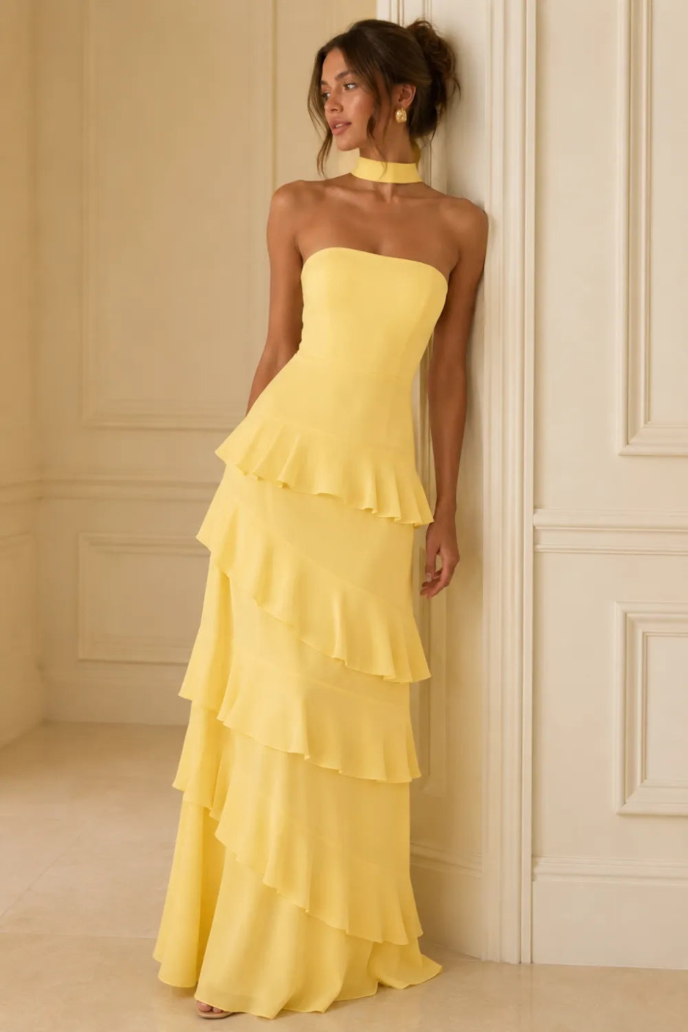 Halter Formal Dress with Ruffle Tiered Skirt