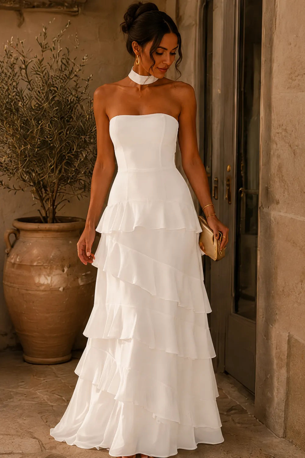 Halter Formal Dress with Ruffle Tiered Skirt