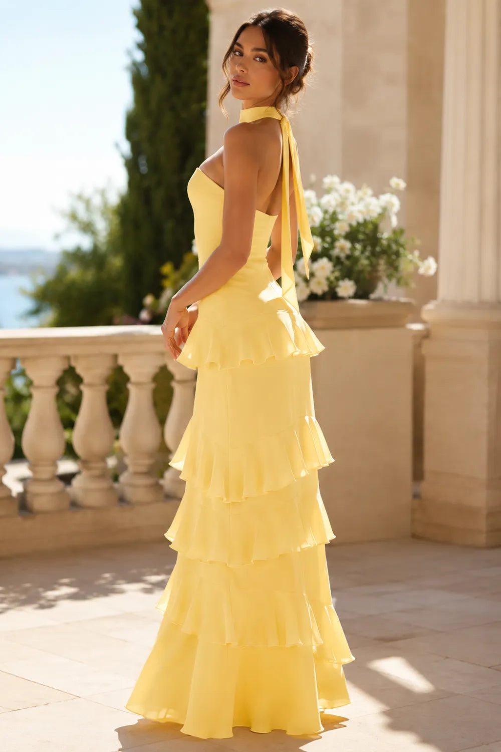 Halter Formal Dress with Ruffle Tiered Skirt