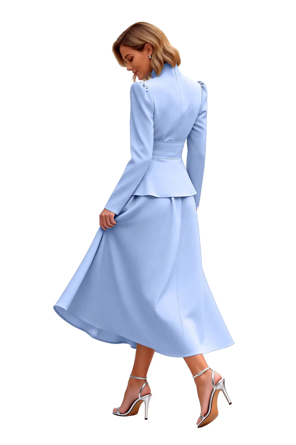 Elegant Long Sleeve Satin Wedding Guest Dress