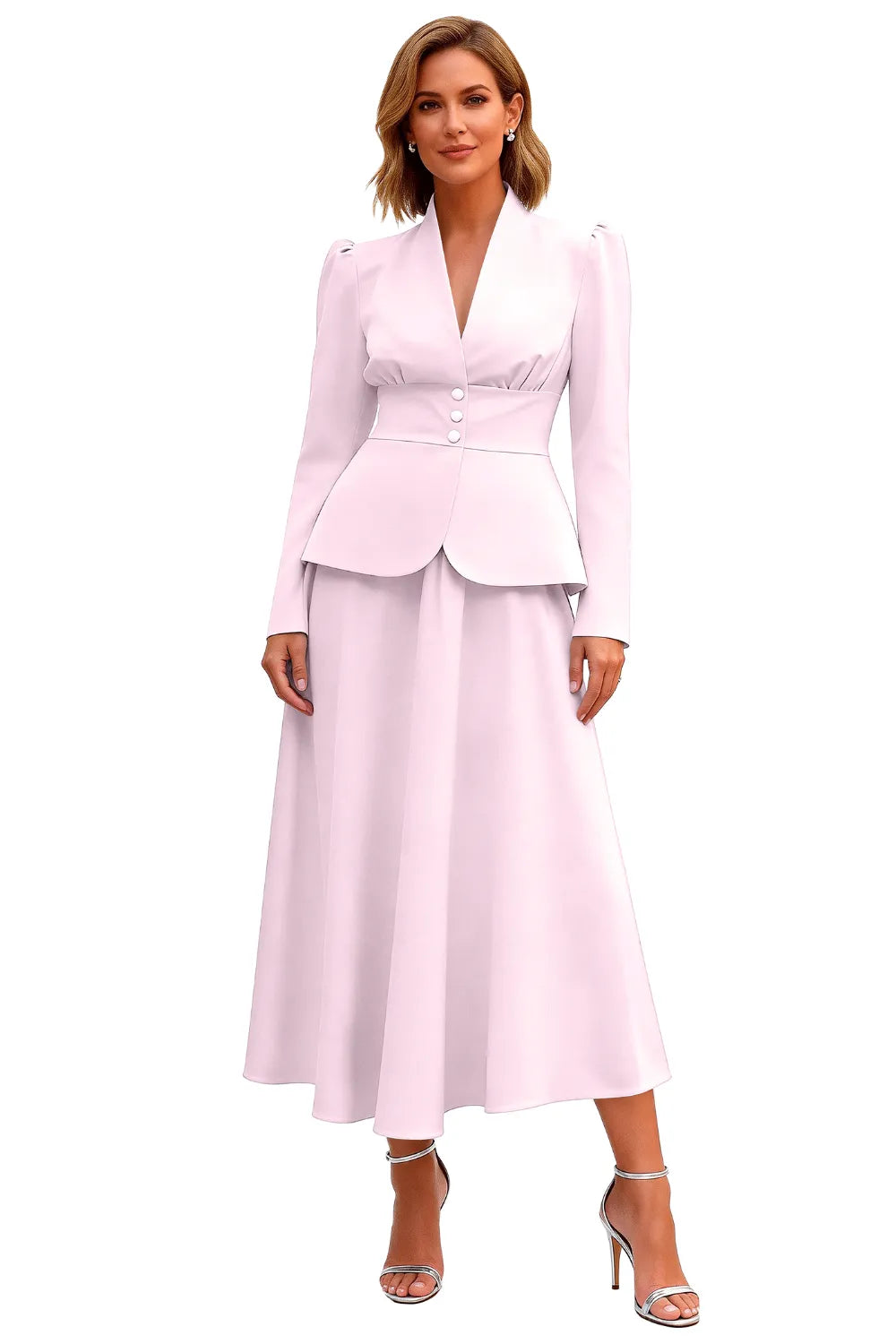 Elegant Long Sleeve Satin Wedding Guest Dress