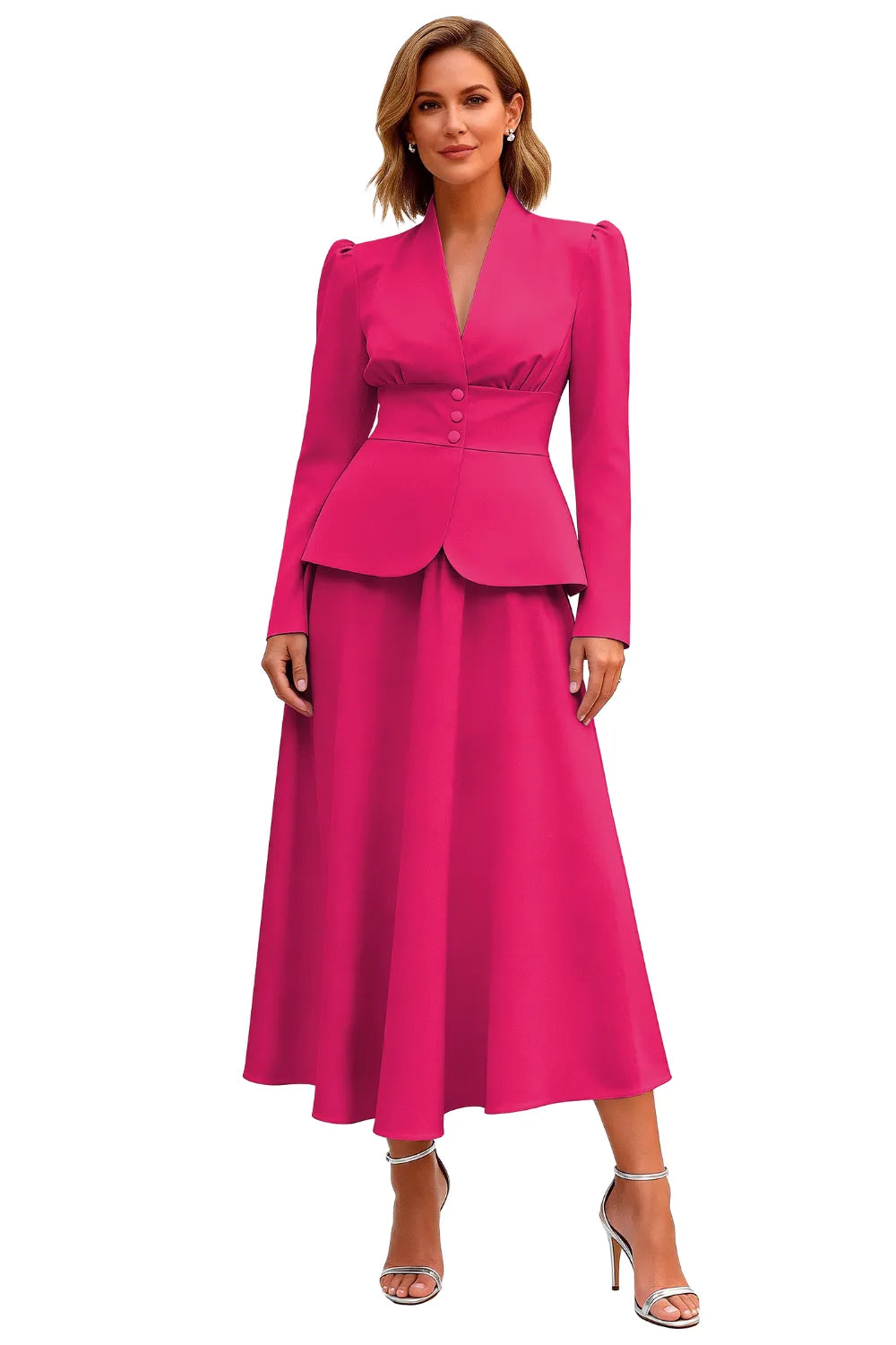 Elegant Long Sleeve Satin Wedding Guest Dress