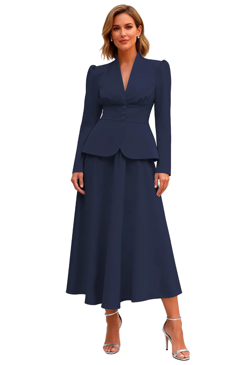 Elegant Long Sleeve Satin Wedding Guest Dress