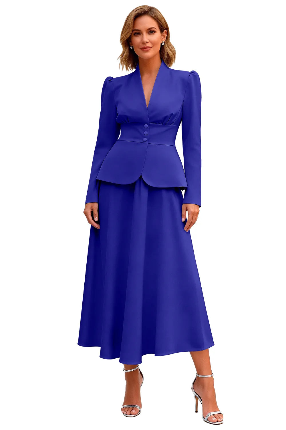 Elegant Long Sleeve Satin Wedding Guest Dress
