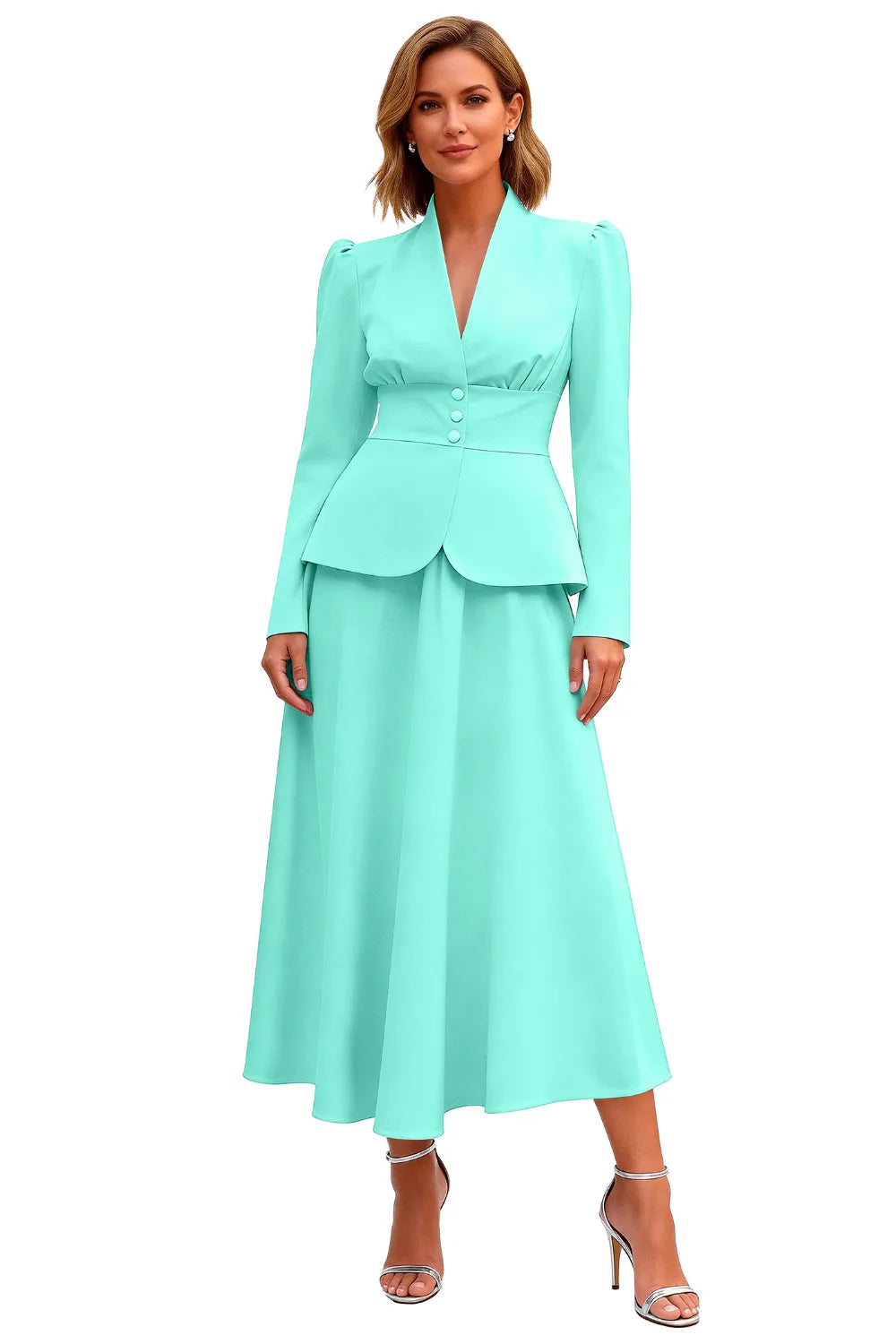 Elegant Long Sleeve Satin Wedding Guest Dress
