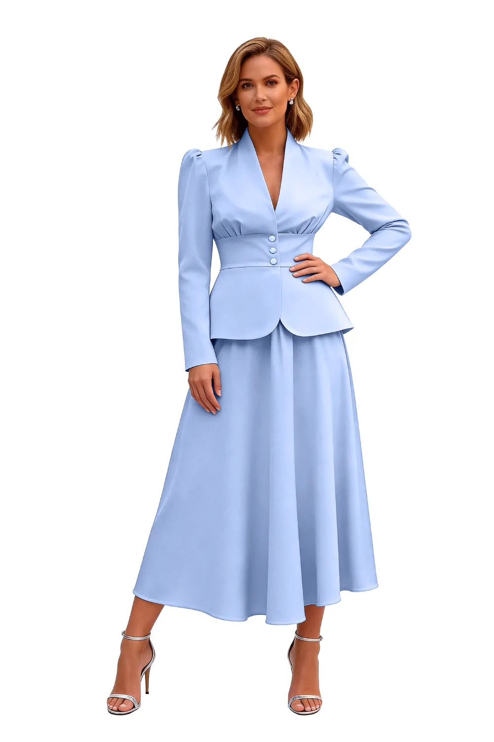 Elegant Long Sleeve Satin Wedding Guest Dress