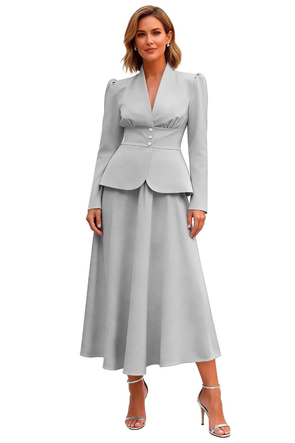 Elegant Long Sleeve Satin Wedding Guest Dress