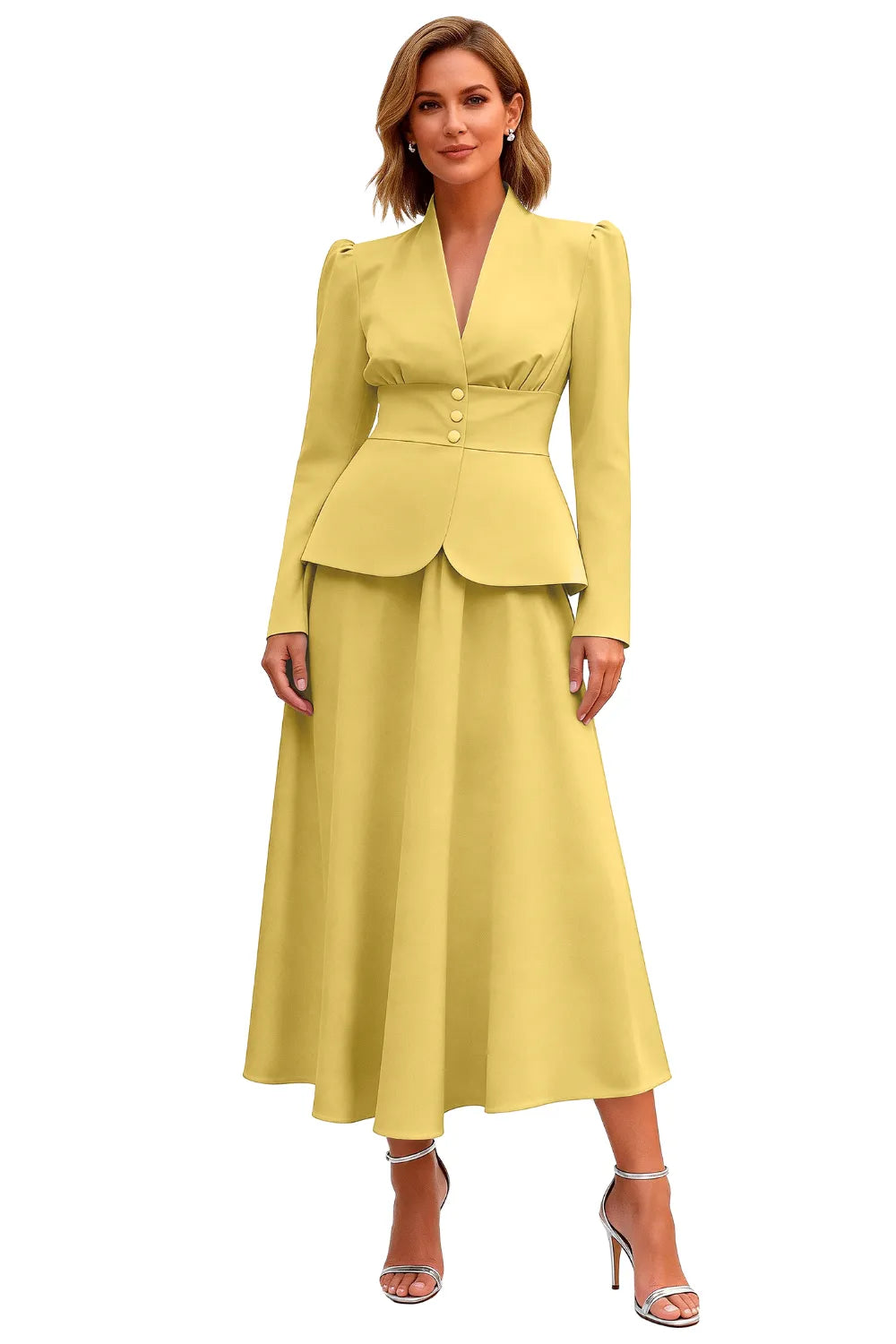 Elegant Long Sleeve Satin Wedding Guest Dress