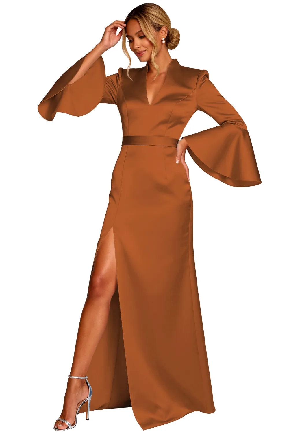 Sophisticated V-Neck Satin Formal Evening Dress for Special Events