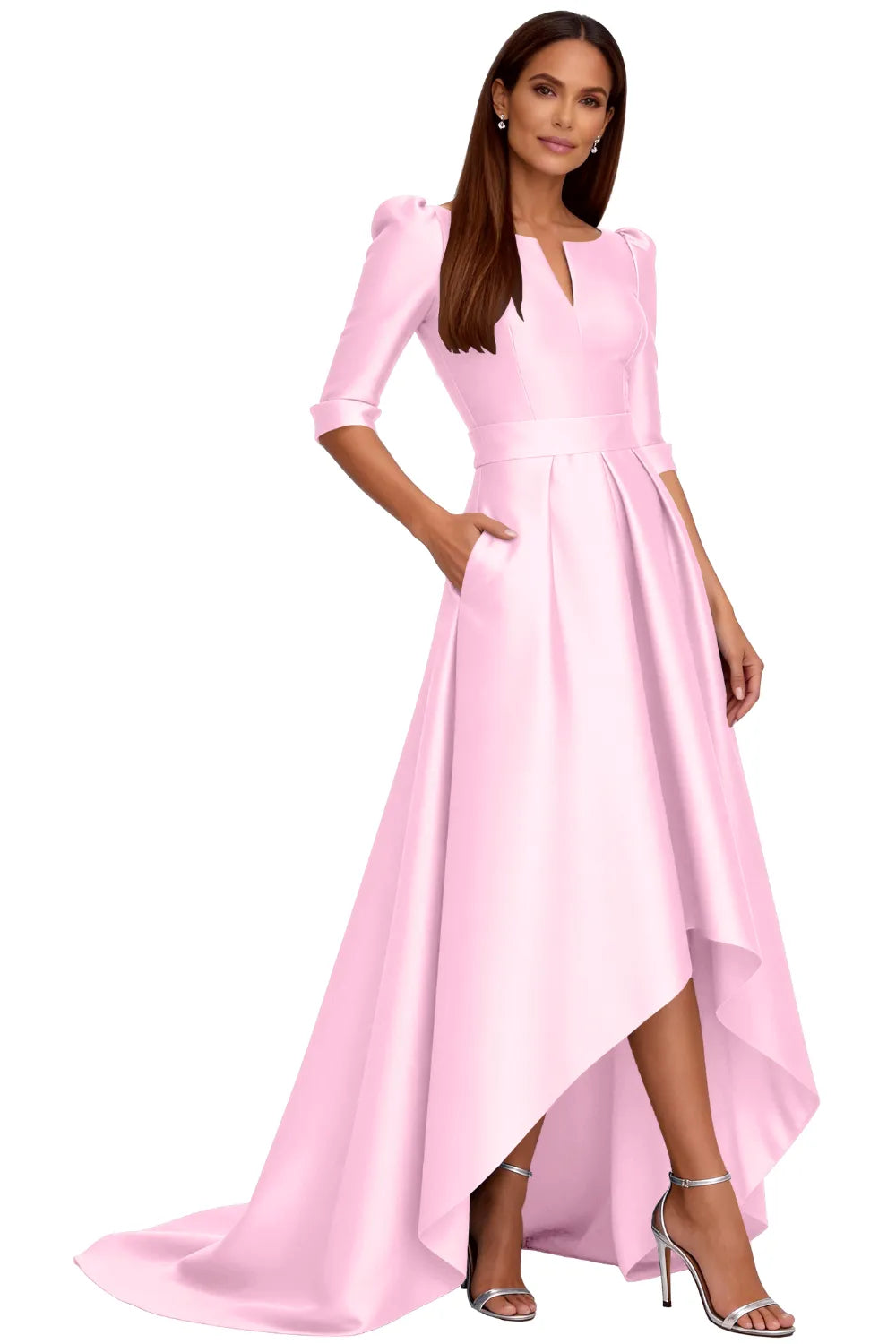 Classy Satin Formal High-Low Evening Gown