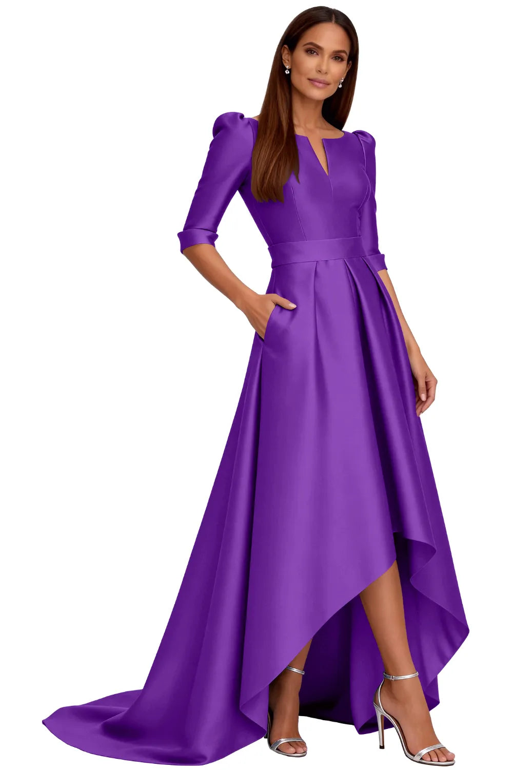 Classy Satin Formal High-Low Evening Gown