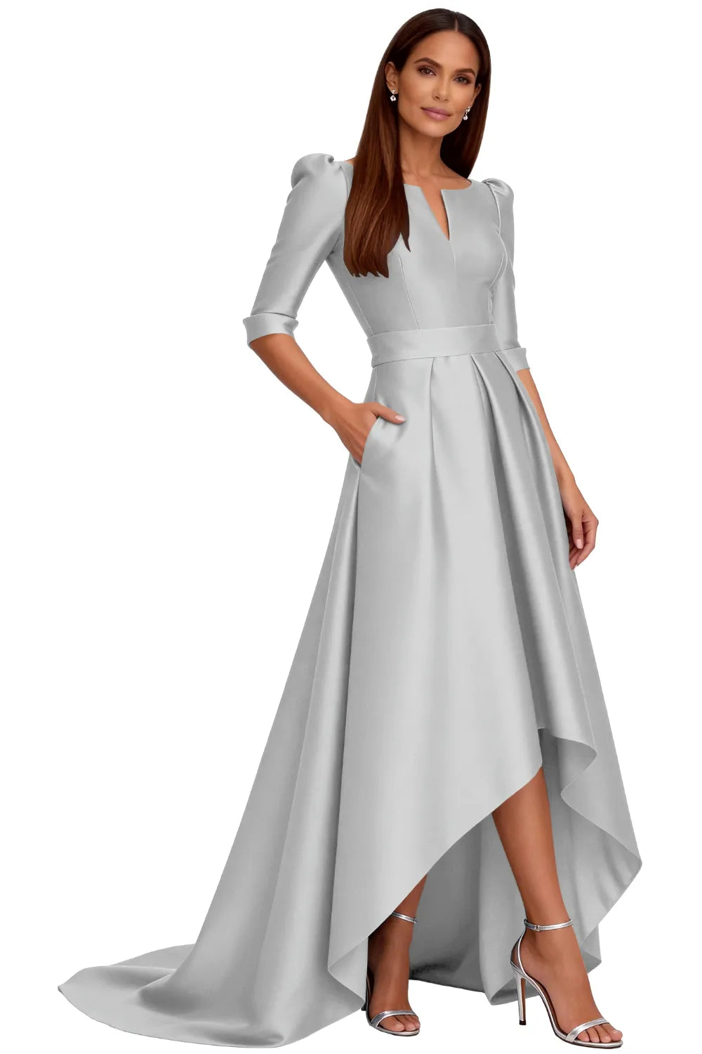 Classy Satin Formal High-Low Evening Gown