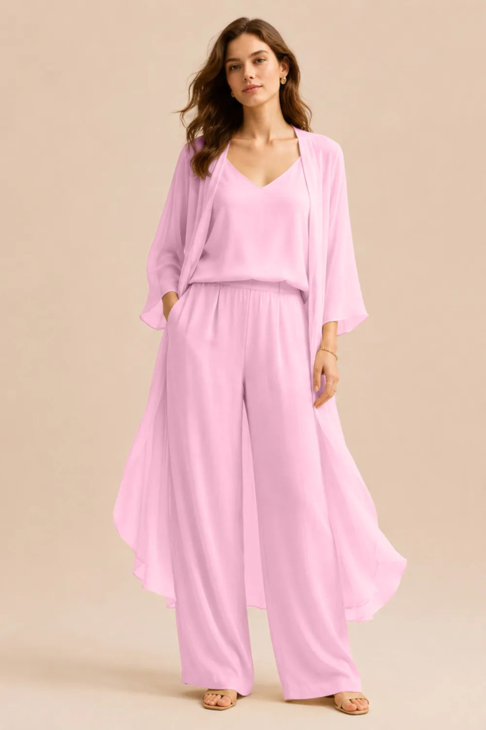 Refined Camisole and Chiffon Jacket Pant Set