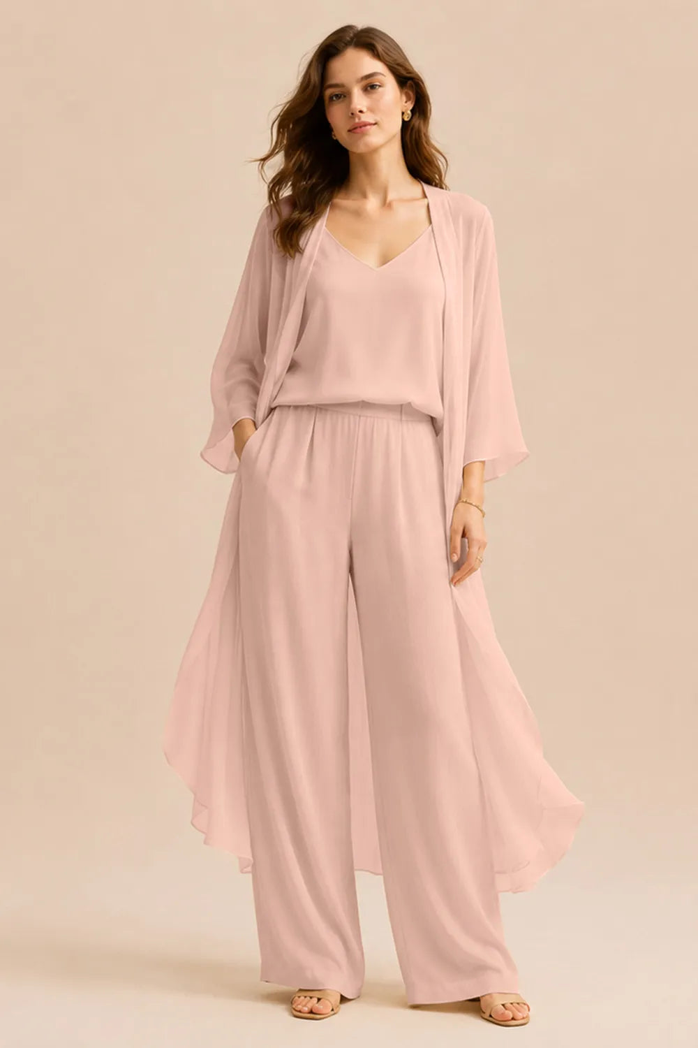 Refined Camisole and Chiffon Jacket Pant Set