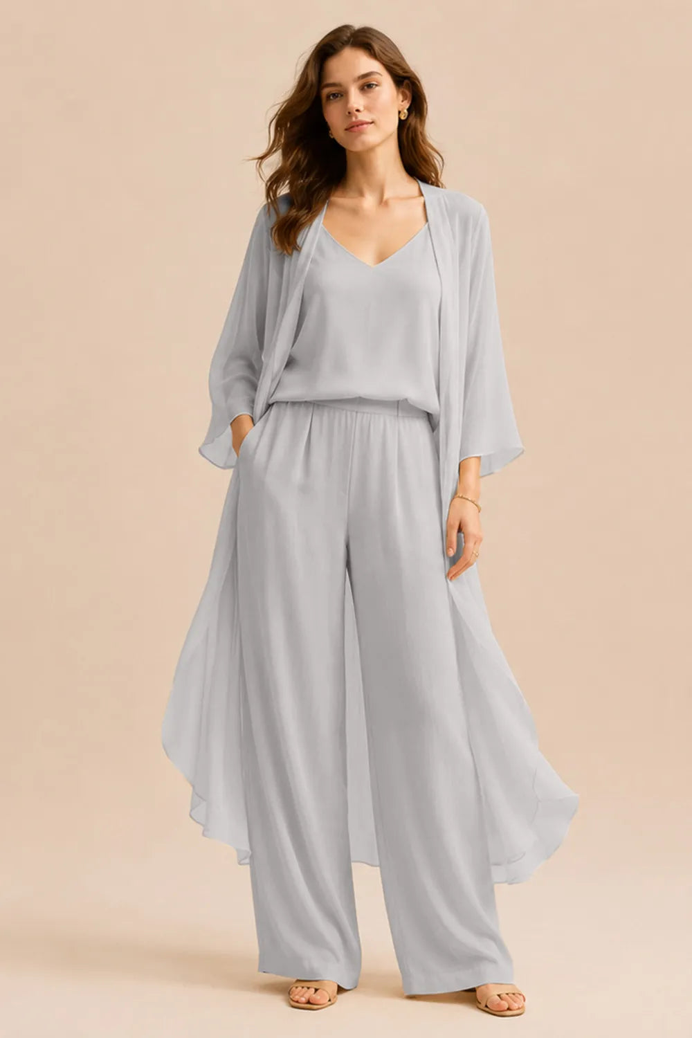 Refined Camisole and Chiffon Jacket Pant Set
