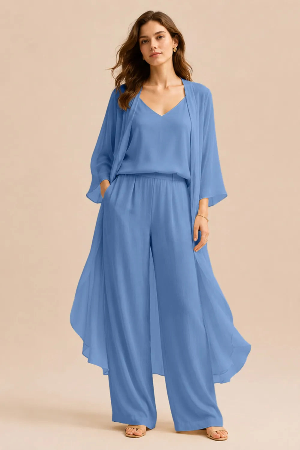 Refined Camisole and Chiffon Jacket Pant Set