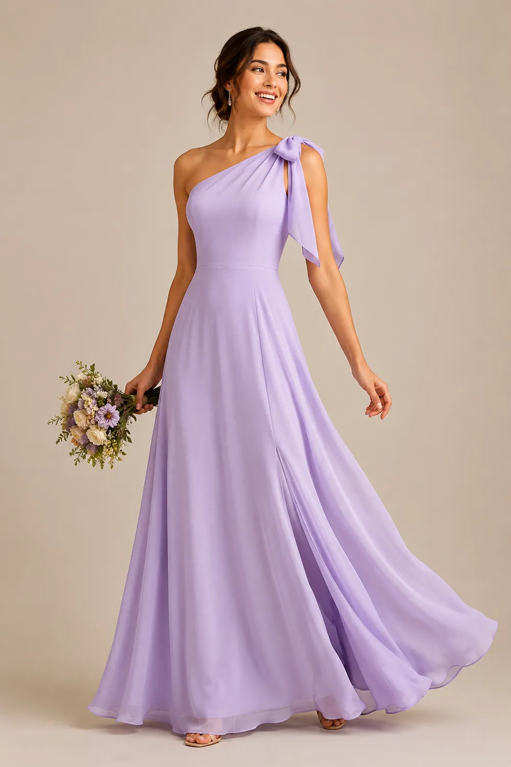 Flowing One Shoulder Evening Gown