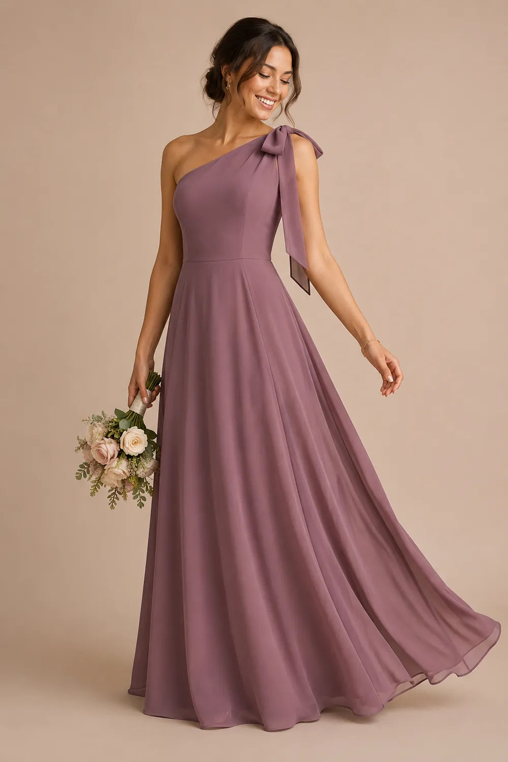 Flowing One Shoulder Evening Gown